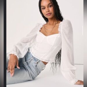 Lulu's White Ruched Crop Blouse
